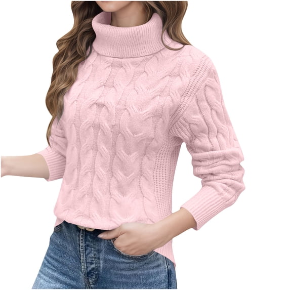 UAMVSH Turtleneck Tops for Women Soft Warm Long Sleeve Pullover Trendy Casual Cable Knit Sweaters Fall Winter Clothes