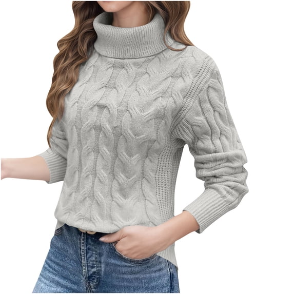 UAMVSH Turtleneck Tops for Women Soft Warm Long Sleeve Pullover Trendy Casual Cable Knit Sweaters Fall Winter Clothes