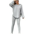 thumbnail image 1 of UAMVSH Two Piece Loungewear Outfits for Women Soft Ribbed Knitted Long Sleeve Hoodie Tops with Leggings Fall Winter Hooded Sets(SmallGray), 1 of 7