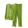 thumbnail image 1 of UAMVSH Two Piece Pajama Sets for Women Long Sleeve V Neck Sleepwear Soft Pjs Nightwear Comfy Pjs Set with Pocket, 1 of 3