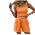 thumbnail image 1 of UAMVSH Two Piece Summer Outfits Fall 2 Piece Lounge Sets Trendy Ribbed Wide Strap Matching Crop Tank Tops High Waisted Shorts(Medium,Orange), 1 of 7