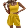 thumbnail image 1 of UAMVSH Two Piece Summer Outfits Fall 2 Piece Lounge Sets Trendy Ribbed Wide Strap Matching Crop Tank Tops High Waisted Shorts(X-Large,Yellow 1), 1 of 7