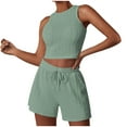 thumbnail image 1 of UAMVSH Two Piece Sweater Short Sets for Women Textured Sleeveless Lounge Sets Crewneck Crop Tank Tops Matching Outfits with Pockets, 1 of 4