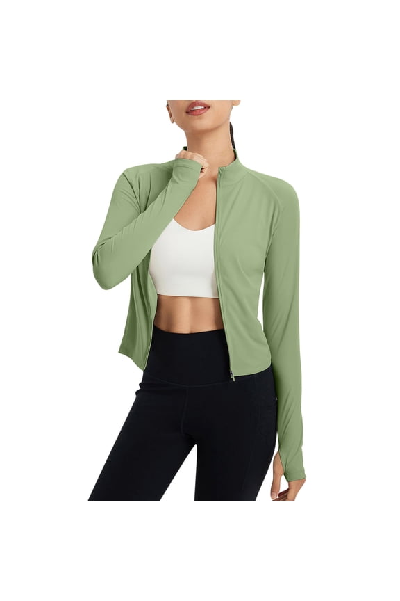UPF 50+ Sun Protection Jackets for Women Lightweight Long Sleeve UV Protection Full Zipper Mock Neck Cropped Coats with Thumb Hole(X-Large,Mint Green)