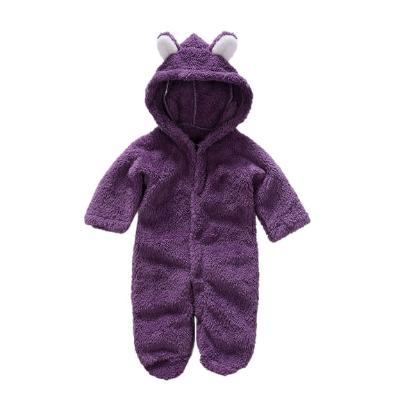 UAMVSH Unisex Baby Rompers Winter Long Sleeve Coat Jumpsuits Cute Newborn Infant Ear Snowsuit Boys Girls Fleece Plush Hoodie Clothes(0-3 Months,Purple)