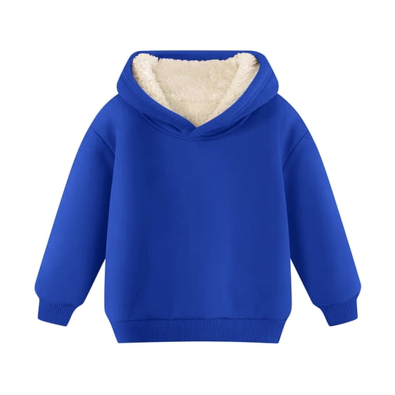 UAMVSH Unisex Boys Girls Winter Hoodies Kids Fleece Lined Pullover Sweatshirts Warm Sherpa Hooded Tops Outerwear Clothes(5-6 Years,Blue 1)