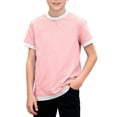 thumbnail image 1 of UAMVSH Unisex Children T Shirts Boys Girls Color Block Casual Short Sleeve Tunic Tops Soft Crewneck Summer Tees for Beach Vacation, 1 of 7