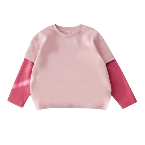 UAMVSH Unisex Kids Crew Neck Sweatshirts Oversized Color Block Patchwork Casual Toddler Boys Girls Long Sleeve Pullover Tops(1-2 Years,Pink)