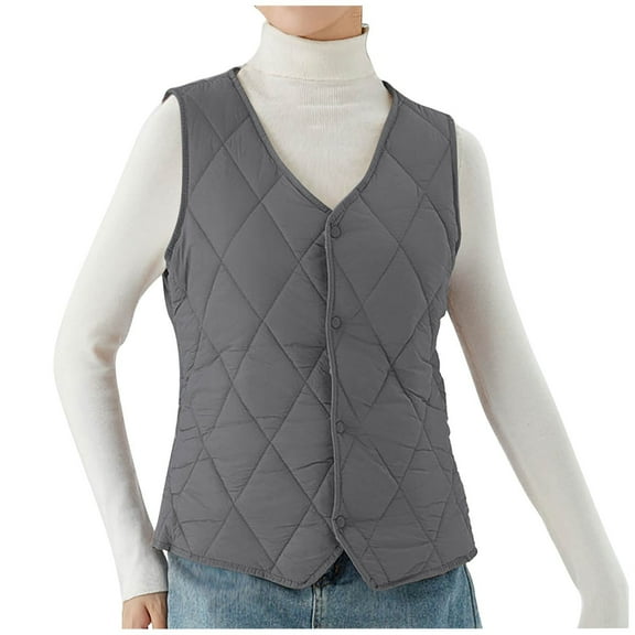 UAMVSH V Neck Puffer Vest for Women Fall Winter Warm Jacket Lightweight Button down Fleece Lined Coats