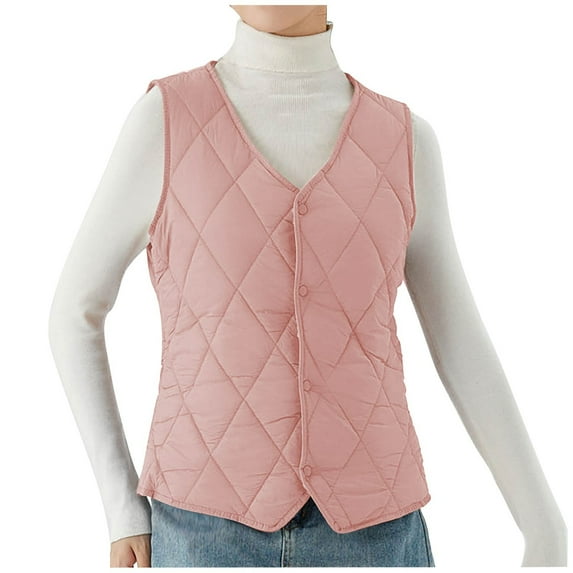 UAMVSH V Neck Puffer Vest for Women Fall Winter Warm Jacket Lightweight Button down Fleece Lined Coats