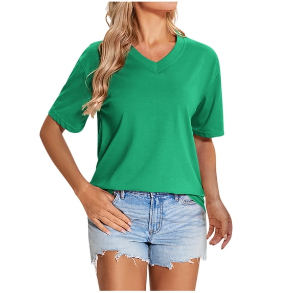 UAMVSH V Neck T Shirts for Women Short Sleeve Summer Top Soft Cotton Loose Fit Basic Tees Lightweight Casual Trendy Clothes