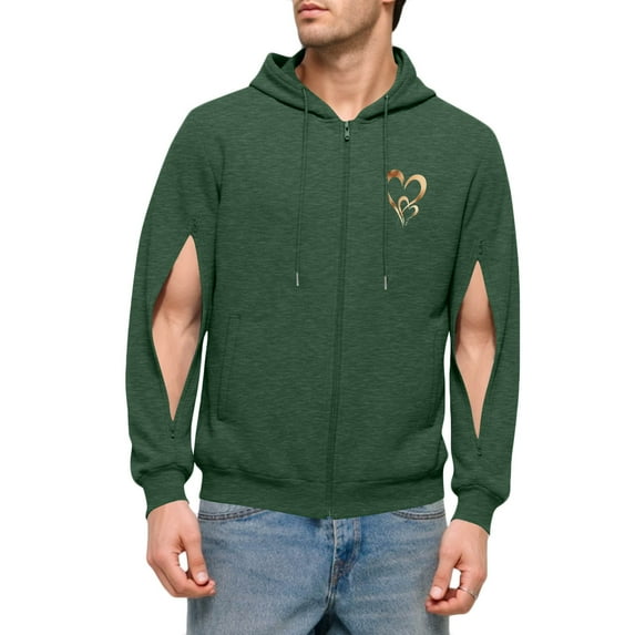 UAMVSH Valentine Day Hoodies for Men Festival Heart Print Graphic Sweatshirts Drawstring Casual Long Sleeve Pullover with Arm Zippers