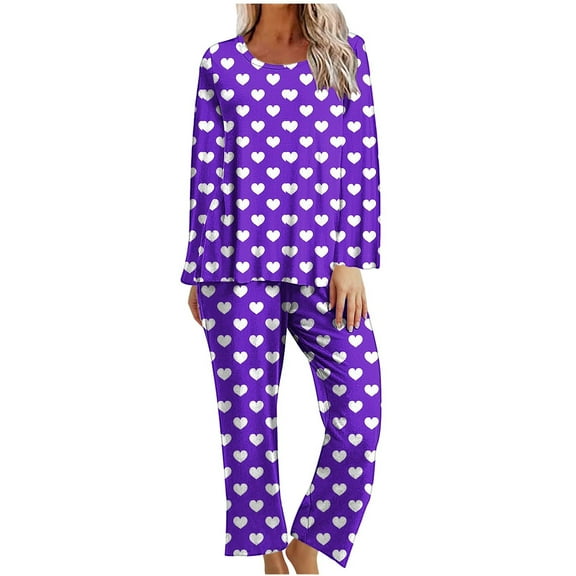 UAMVSH Valentine Day Womens Pajama Sets Crewneck Heart Print Graphic Loungewear Set Cute Long Sleeve Tops and Pants 2 Piece Outfits
