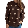 thumbnail image 1 of UAMVSH Valentine's Day Sweaters for Women Comfy Long Sleeve Crew Neck Basic Tops Loose Knitted Heart Printed Pullover Sweaters(Small,Brown), 1 of 7