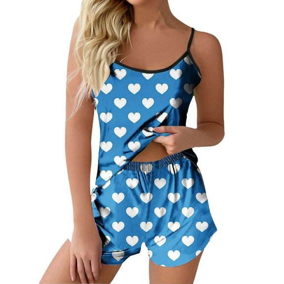 UAMVSH Valentine's Pajama Sets for Women 2 Piece Heart Print Sleeveless Crop Tops and Shorts Pj Set Lightweight Casual Cute Sleepwear