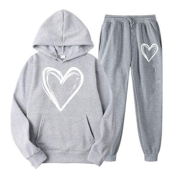 UAMVSH Valentine's Sweatsuits Women 2 Piece Outfit Heart Print Pullover Hoodies and Pants Tracksuit Fall Winter Lounge Set with Pockets