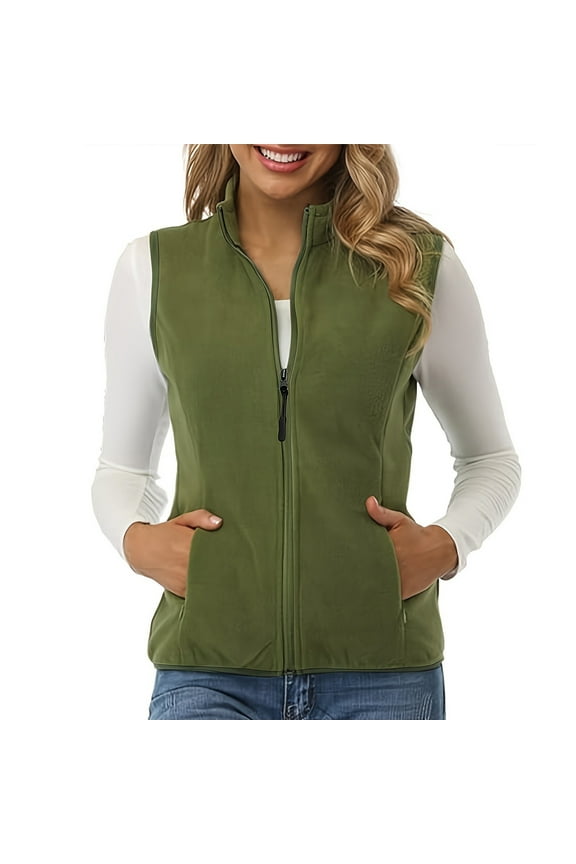 Vest Outerwear for Women Plus Size Fleece Sleeveless Zip up Jackets with Pockets Warm Stand Neck Coats Fall Winter Outfits(4X-Large,Green)