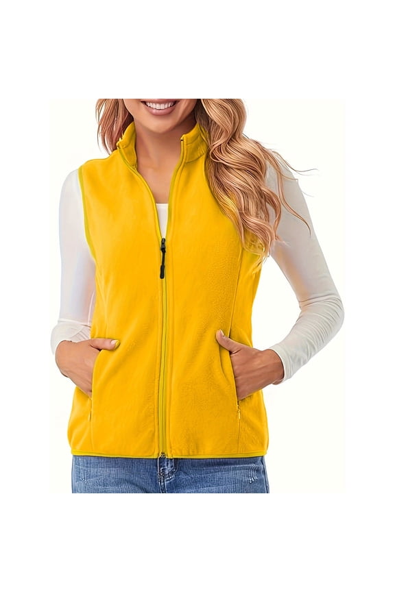 Vest Outerwear for Women Plus Size Fleece Sleeveless Zip up Jackets with Pockets Warm Stand Neck Coats Fall Winter Outfits(5X-Large,Gold)