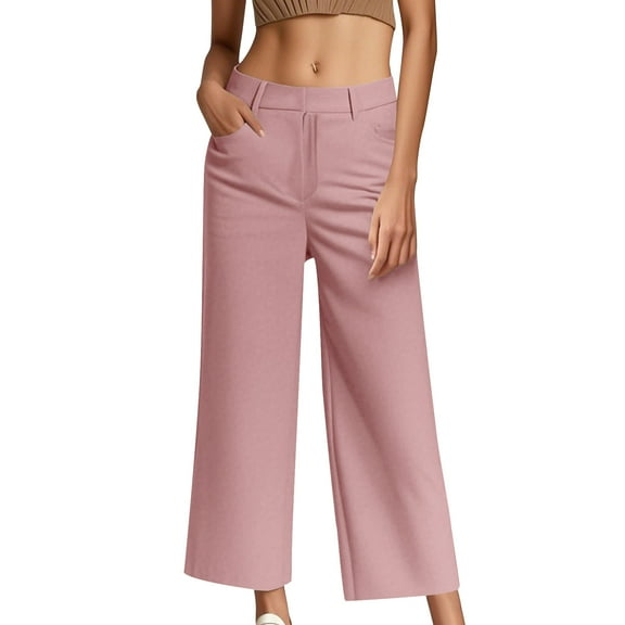 UAMVSH Wide Leg Capris for Women Trendy Mid Waist Chino Capri Dress Pants with Pockets Casual Business Work Twill Cropped Trousers Pants