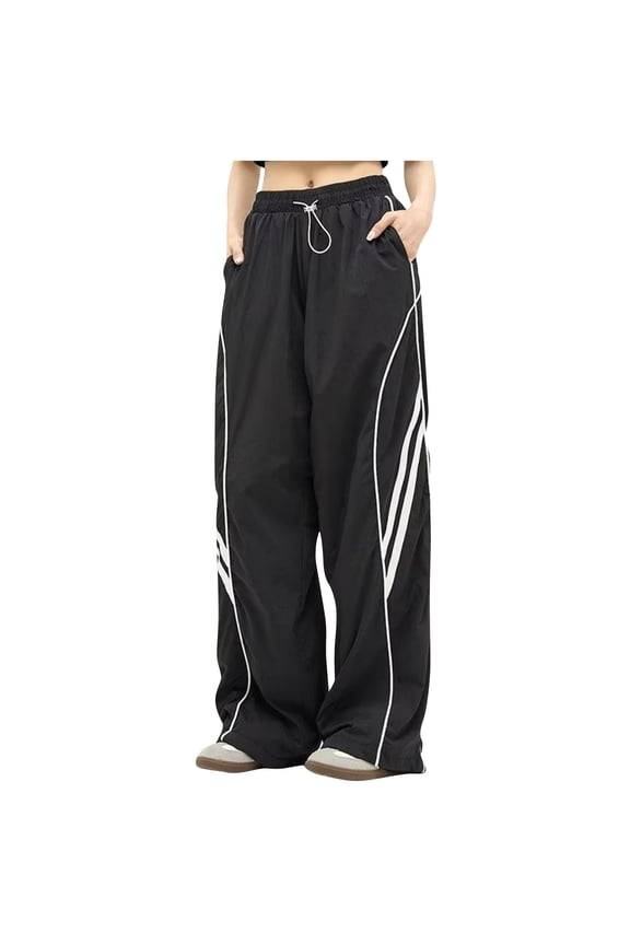 Wide Leg Palazzo Pants for Women Loose Fit Streetwear Trousers with Pockets Soft Lightweight Elastic Waist Holiday Lounge Pants(Medium,Black)