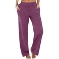 thumbnail image 1 of UAMVSH Wide Leg Pants for Women Casual Summer Beach Vacation Pants with Pockets Soft Stretchy Fall Solid Color Mid Waist Lounge Pants(X-Large,Purple 1), 1 of 5