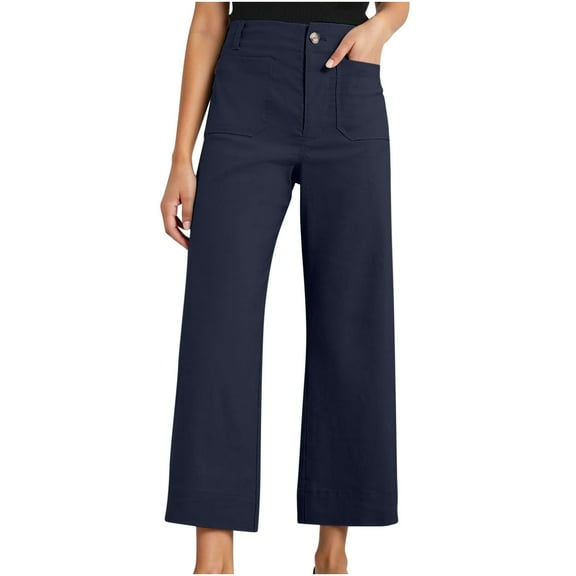UAMVSH Wide Leg Pants for Women Casual High Waist Business Chino Dress Pants with Pockets Stretchy Office Work Twill Pants