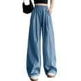 thumbnail image 1 of UAMVSH Wide Leg Pants for Women Palazzo Thin Loungewear Pants with Pockets Loose Fit Pleated High Waist Drawstring Pants(Medium,Blue), 1 of 5