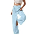 thumbnail image 1 of UAMVSH Wide Leg Pants for Women V Crossover High Waisted Flare Pants Textured Casual Workout Baggy Pants for Beach Travel, 1 of 7