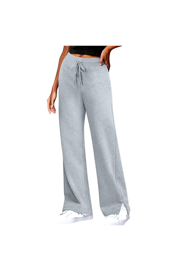 Wide Leg Sweatpants for Women Side Split Casual Pants Classic Comfy Drawstring High Waisted Sweat Pants with Pockets