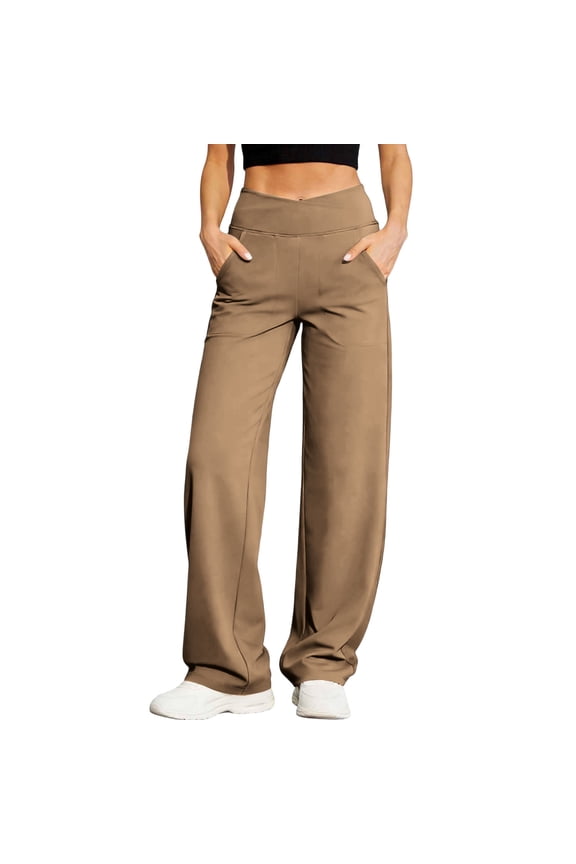 Wide Leg Yoga Pants for Women Stretchy High Waisted Work Pants Comfy Lounge Pants with Pockets for Fitness Athletic