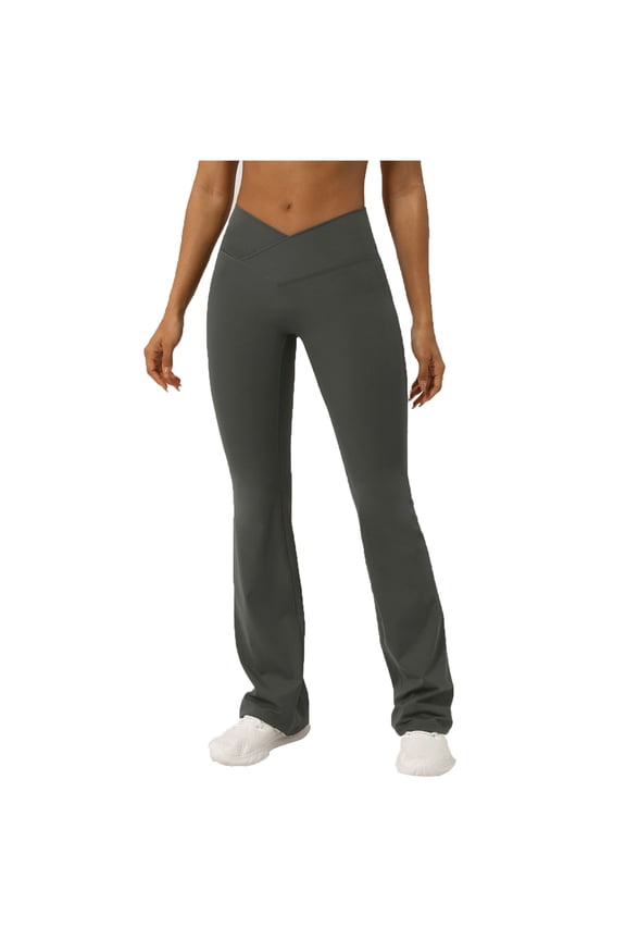 Wide Leg Yoga Pants for Women V Crossover Waist Butt Lifting Flare Leggings Casual Workout Athletic Pants Gym Outfits