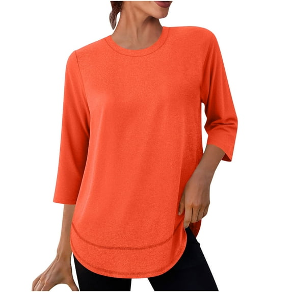 UAMVSH Workout Tops for Women 3/4 Sleeve Crewneck Tees Lightweight Casual Soft Curved Hem Athletic Yoga Shirts for Spring Summer