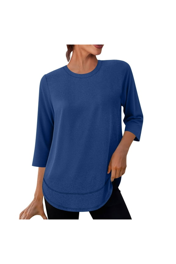 Workout Tops for Women 3/4 Sleeve Crewneck Tees Lightweight Casual Soft Curved Hem Athletic Yoga Shirts for Spring Summer