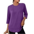 thumbnail image 1 of UAMVSH Women 3/4 Length Sleeve Shirts Soft Fall Loose Fit Crew Neck Workout Tops Casual Solid Color Curved Hem Athletic Tees (XX-Large,Purple), 1 of 6