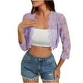 thumbnail image 1 of UAMVSH Women 3/4 Sleeve Lace Shrug Sheer Floral Bolero Shawl Short Cardigan Lightweight Open Front Mesh Bolero for Dress(X-Large,Purple), 1 of 7