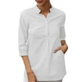 thumbnail image 1 of UAMVSH Women 3/4 Sleeve Shirts Button down Cotton Linen Dressy Tops with Pockets Casual Lightweight Collared Work Blouses(X-Large,White), 1 of 6