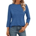 thumbnail image 1 of UAMVSH Women 3/4 Sleeve Shirts for Women Trendy Crew Neck Dressy Tunic Tops Casual Solid Color Business Work Tee Blouses(XX-Large,Blue), 1 of 6