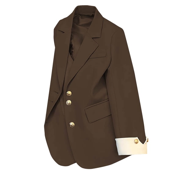 UAMVSH Women Blazers for Work Casual Long Sleeve Button Business Suit Jackets Formal Office Work with Pockets Ladies Fashion(3X-Large,Coffee)