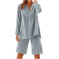 thumbnail image 1 of UAMVSH Women Button down Two Piece Sets Plus Size Cotton Linen Long Sleeve Shirts and Drawstring Bermuda Shorts Beach Outfits(5X-Large,Gray), 1 of 7