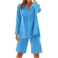 thumbnail image 1 of UAMVSH Women Button down Two Piece Sets Plus Size Cotton Linen Long Sleeve Shirts and Drawstring Bermuda Shorts Beach Outfits(Medium,Sky Blue 1), 1 of 7