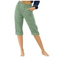 thumbnail image 1 of UAMVSH Women Capri Pants Soft Casual Summer Beach Vacation Capris With Folded Hem Baggy Pockets Elastic Waist Cropped Pants, 1 of 4