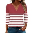 thumbnail image 1 of UAMVSH Women Casual 3/4 Sleeve Shirts Trendy Color Block Basic Blouses Soft V-Neck Business Work Dressy Tunic Tops Summer Fall(Medium,Wine), 1 of 6