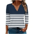 thumbnail image 1 of UAMVSH Women Casual 3/4 Sleeve Shirts Trendy Color Block Basic Blouses Soft V-Neck Business Work Dressy Tunic Tops Summer Fall(X-Large,Navy), 1 of 6
