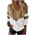 thumbnail image 1 of UAMVSH Women Casual Long Sleeve Sweaters Trendy Color Block V-Neck Sweater Knitwear Lightweight Pullover Tops Fall Winter(3X-Large,Khaki), 1 of 3