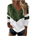 thumbnail image 1 of UAMVSH Women Casual Long Sleeve Sweaters Trendy Color Block V-Neck Sweater Knitwear Lightweight Pullover Tops Fall Winter(XX-Large,Army Green), 1 of 4