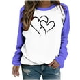 thumbnail image 1 of UAMVSH Women Casual Long Sleeve Sweatshirts Cute Valentine's Day Heart Graphic Pullover Tops Fashionable Color Block Fall Outfits(Large,Blue), 1 of 6