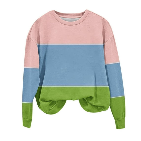 UAMVSH Women Casual Long Sleeve Sweatshirts Soft Crew Neck Color Block Pullover Tops Oversized Printed Basic Fall Outfits(Large,Pink)