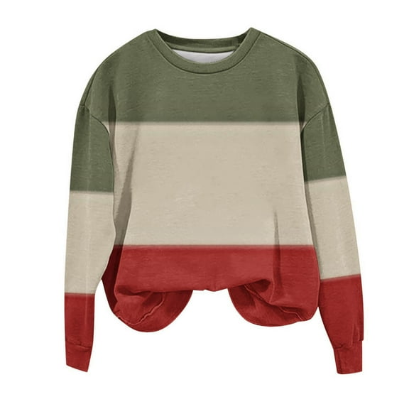 UAMVSH Women Casual Long Sleeve Sweatshirts Soft Crew Neck Color Block Pullover Tops Oversized Printed Basic Fall Outfits(Medium,Army Green)