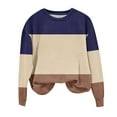 thumbnail image 1 of UAMVSH Women Casual Long Sleeve Sweatshirts Soft Crew Neck Color Block Pullover Tops Oversized Printed Basic Fall Outfits(XX-Large,Navy), 1 of 3