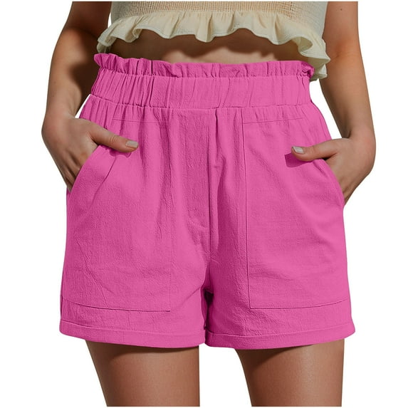 UAMVSH Women Casual Summer Shorts Comfy Elastic High Waist Shorts Summer Solid Fashion Short with Pockets